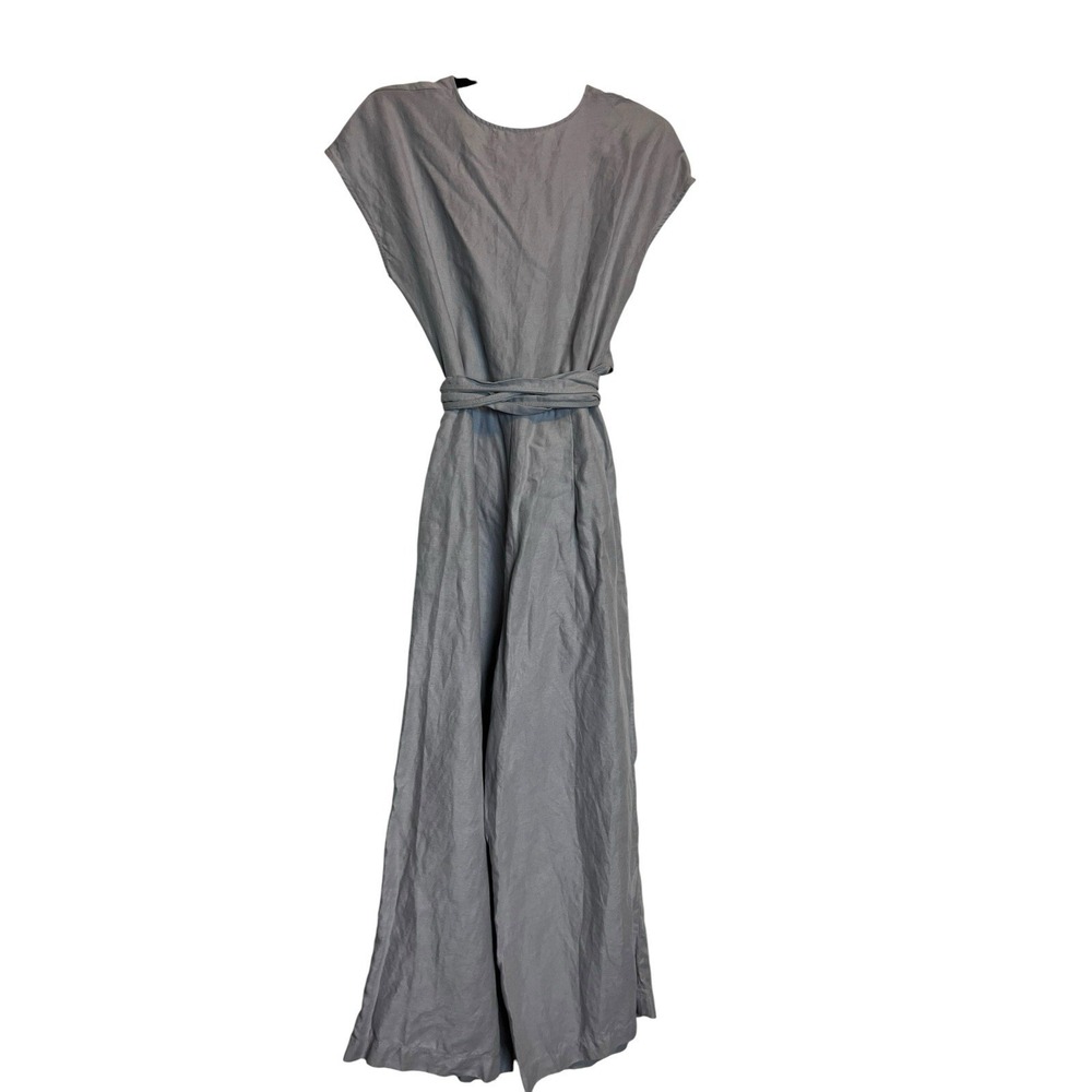 Aritzia Wilfred Brax Jumpsuit 6 Gray Linen Blend Wide Leg Tie Waist - Picture 3 of 7